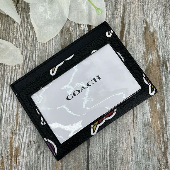 Coach Slim Id Card Case With Heart Bolt Print Wallet Bag Purse - Picture 5 of 10